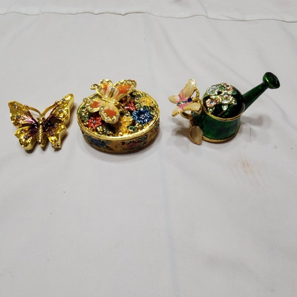 3 Bejeweled Butterfly Trinket boxes
